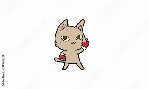 Cartoon Cat Holding Red Phone Receiver  vector White background
