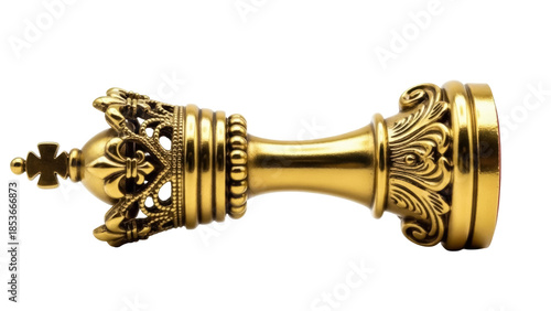 Photos Ornate golden king chess piece isolated PNG, vintage style chessman for board ga