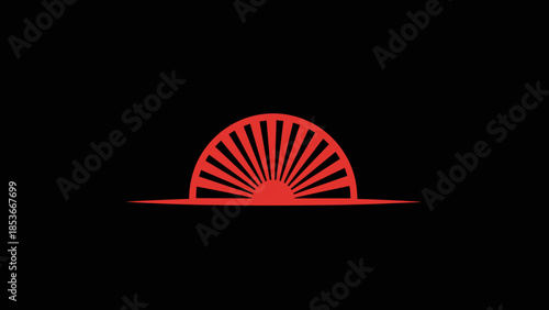 Red Rising Sun Icon Simple Design.