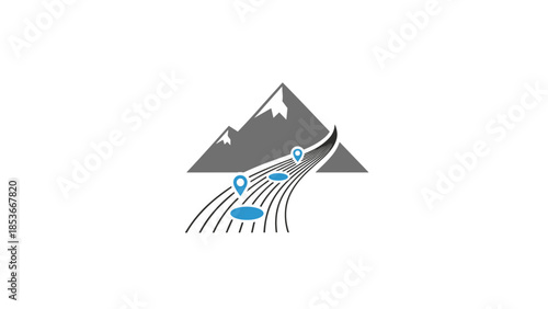 Stylized People Skiing Down Mountain Slope.