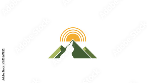 Stylized Mountain Peaks with Rising Sun.