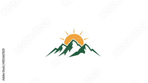 Stylized Mountain Range with Rising Sun.
