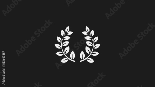 White Laurel Wreath on Black Background.