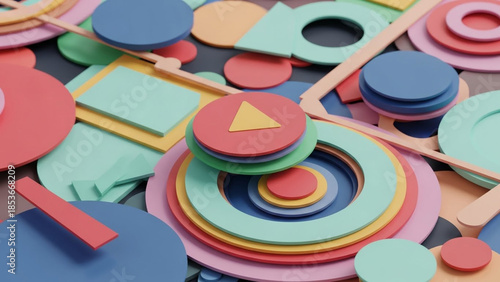 Colorful 3D Geometric Shapes Arrangement Background