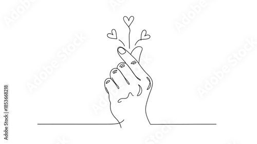 Hand holding hearts in a minimalist line art illustration