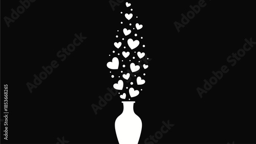 White hearts emerging from a vase in a minimalist illustration
