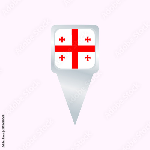 Georgia Map Pin Icon with National Flag. Glossy Location Pointer Vector Illustration. Ideal for maps, navigation apps, websites, presentations, travel projects, geographic infographics