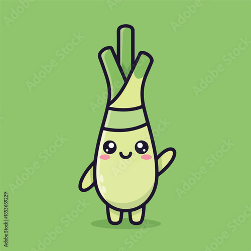 Cute Cartoon Lemongrass Character Waving Vector Illustration