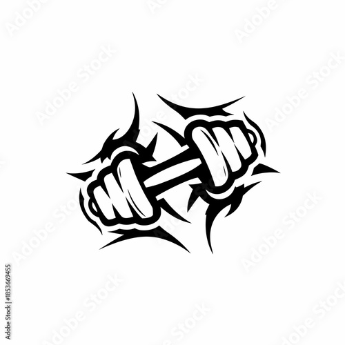 Fitness Gym Vector Logo with Bold Dumbbell Muscle Abstract Icon in Strong Minimal Flat Design for Modern Sports Brand Identity