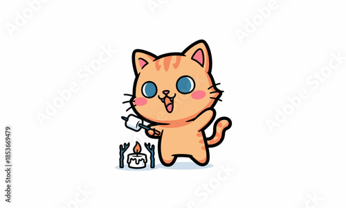 Cartoon Orange Cat with Blue Eyes vector  White background