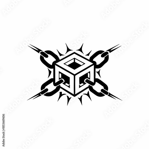 Blockchain and Cryptocurrency Logo Vector with Abstract Chain Cube or Hexagon Symbol for Decentralized Digital Tech Identity, Flat Minimal Design