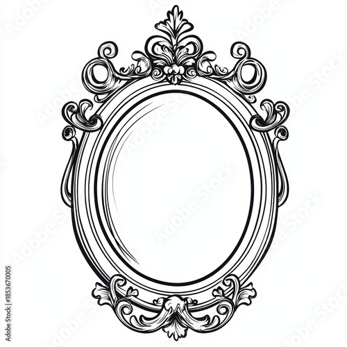 Elegant oval mirror frame with decorative swirls and floral elements.