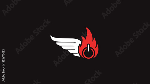 Flaming Power Button with Wings Logo.