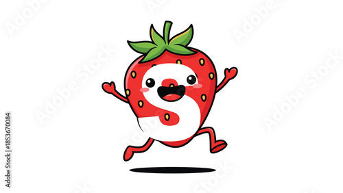 Happy Cartoon Strawberry Character Running Freely.