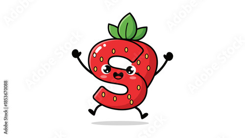 Happy Cartoon Strawberry Character with Hands.