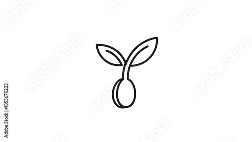 Simple Line Drawing of a Sprouting Seed.