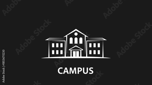 Simple Line Drawing of School Campus Building.