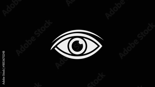 Simple White Eye Icon on Black Background.
