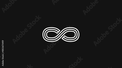 White Infinity Symbol on Black Background.