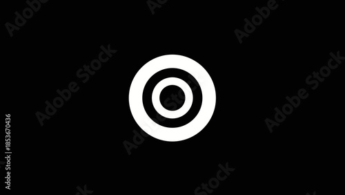 White Target Symbol on Black Background.