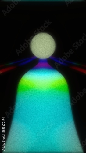 Glowing abstract figure with neon gradients on dark background