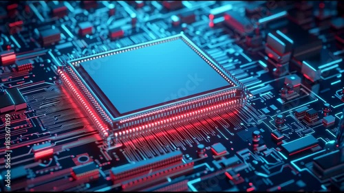 Advanced computer chip integrated on circuit board high performance electronic component technology.