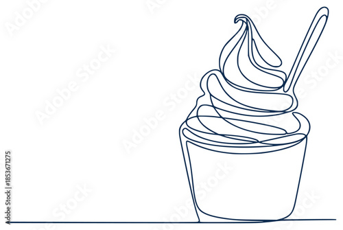 Minimalist continuous of a soft serve ice cream cone with a spoon