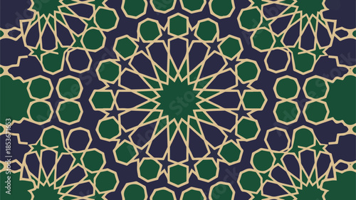 Abstract green and purple geometric arabesque pattern seamless background image design