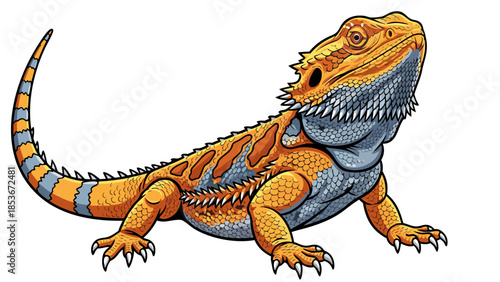 Orange and Grey Bearded Dragon Reptile Illustration