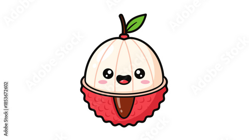 Cartoon Lychee Fruit Character with Smile.