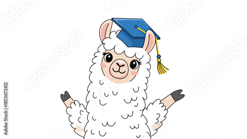 Cartoon Llama Wearing Graduation Cap 1.