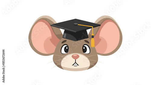 Cartoon Mouse Wearing Graduation Cap Closeup.