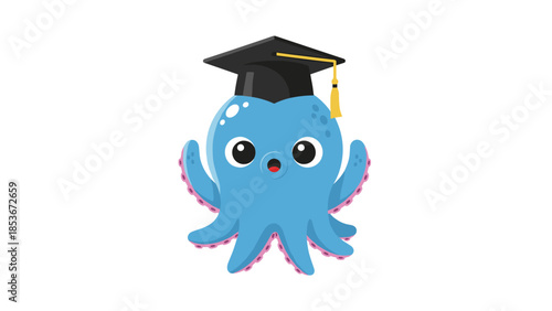 Cartoon Octopus Wearing Graduation Cap 1.