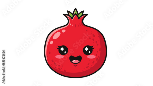 Cartoon Pomegranate with Happy Facial Expression.