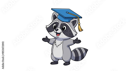 Cartoon Raccoon Wearing Graduation Cap 1.