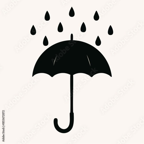 Black silhouette of umbrella and raindrops for rainy season