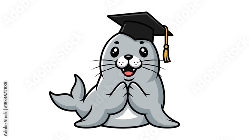 Cartoon Seal Wearing Graduation Cap 1.