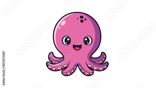 Cute Cartoon Pink Octopus Character Illustration.