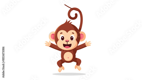 Happy Cartoon Monkey Character with Curly Tail.