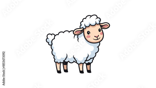 Cute Cartoon Sheep Illustration Standing Alone.