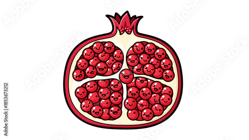 Pomegranate Fruit Cut Open with Seeds.