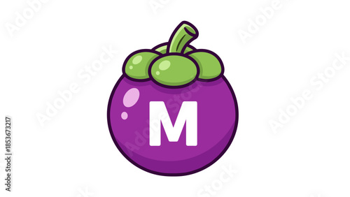 Purple Fruit with Letter M Cartoon.