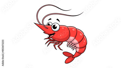Red Cartoon Shrimp Character Illustration.