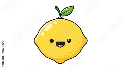 Smiling Lemon Character with Leaf Illustration.