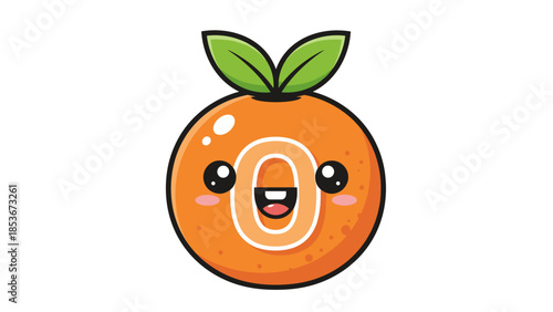 Smiling Orange Cartoon Character with Leaves.