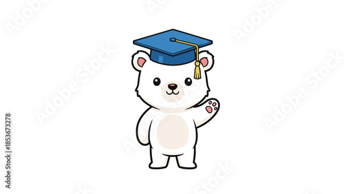 White Bear Wearing Blue Graduation Cap.