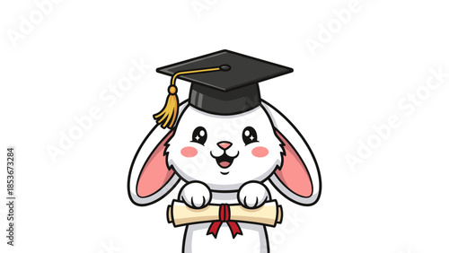 White Rabbit Wearing Graduation Cap Diploma.