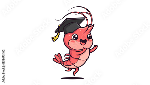 Cartoon Fish Wearing Graduation Cap Dancing.