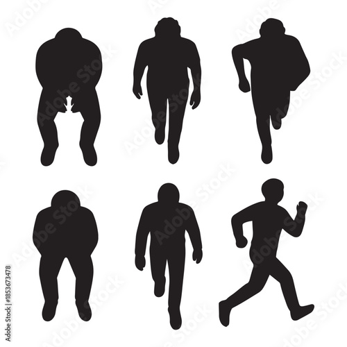Sitting, walking, running people vector silhouette
