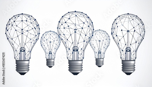 Abstract geometric light bulb ornaments with connected dots and lines electricity